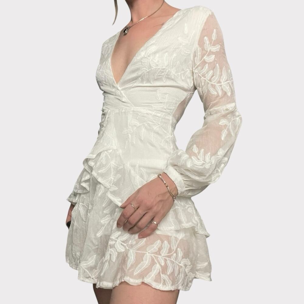 HOST PICK 🤩 NWT Selfie Leslie White Lace Layered Sheer Puff Sleeve Mini Dress